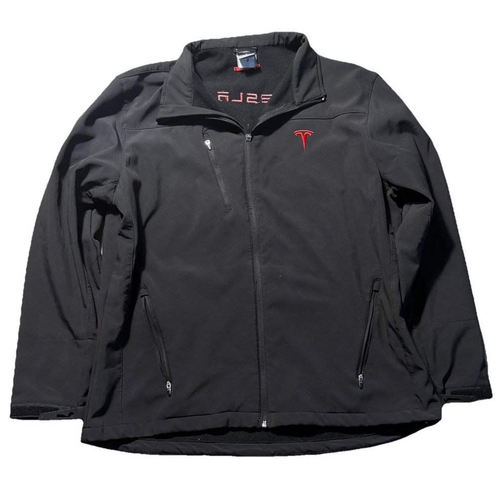 Tesla Motors Black Softshell Jacket Mens XL Red Logo